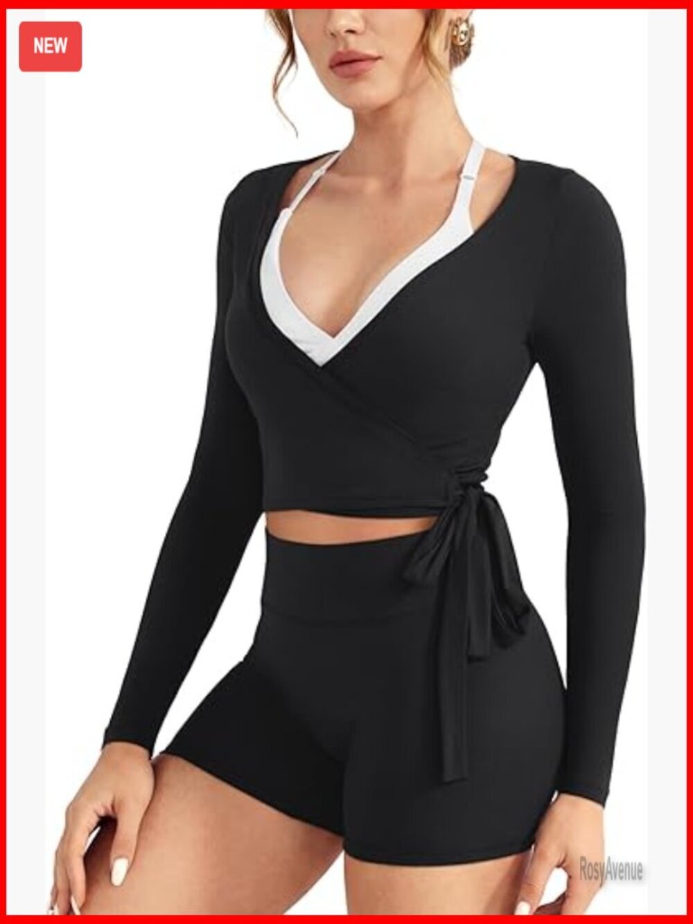 Long Sleeve Wrap Top Adjustable Tie Y2K Ballet Workout Active Shirt